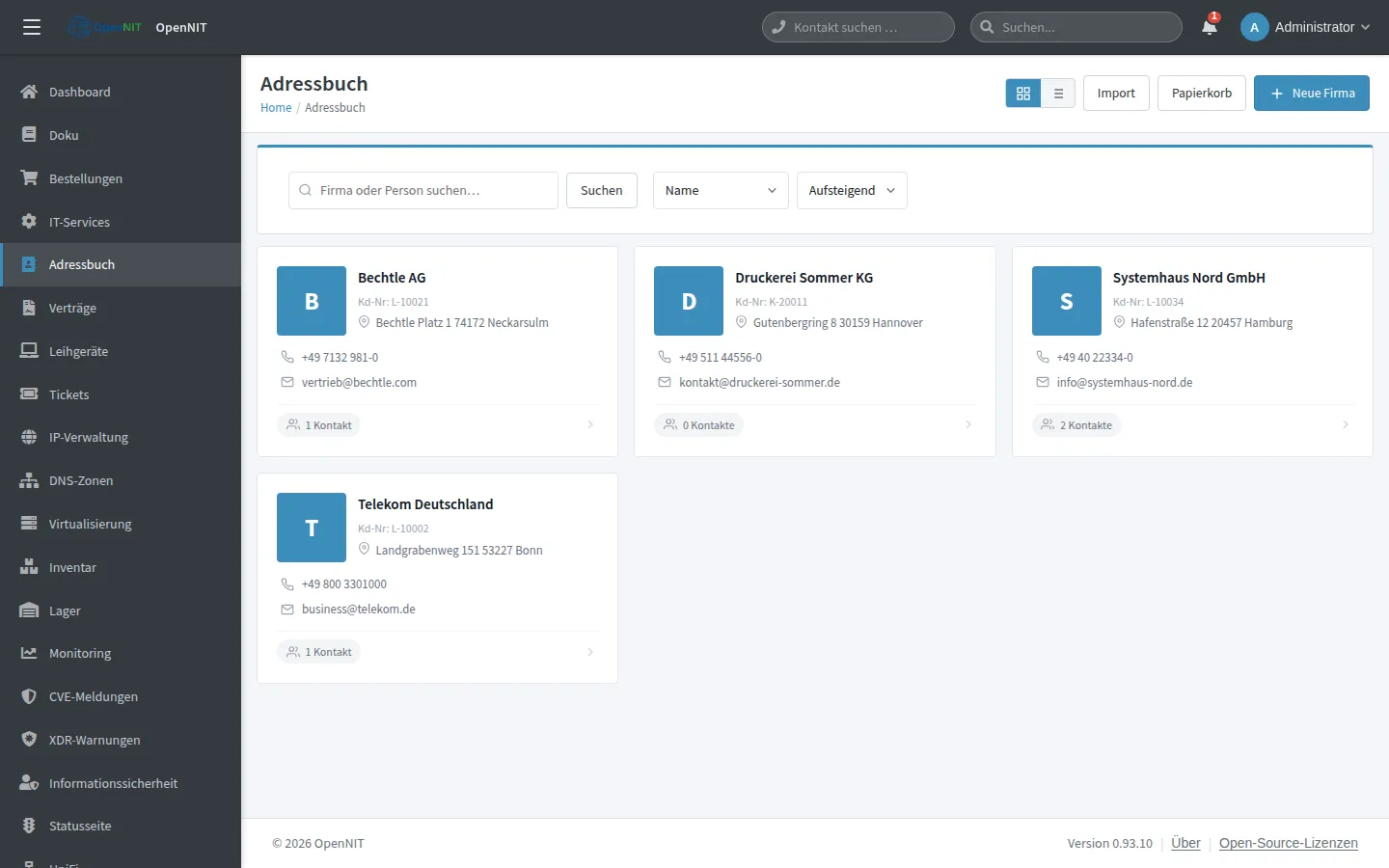 Screenshot: Adressbuch – Firmen & Ansprechpartner